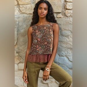 Eva Franco Boxy Brown, Coral and Rust Sleeveless Top